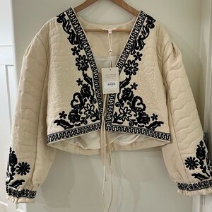 Bohme Beige Bomber Jacket with Black Embroidery